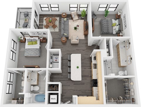 Floor plan for 2 beds, 2 baths, 1275 sqft